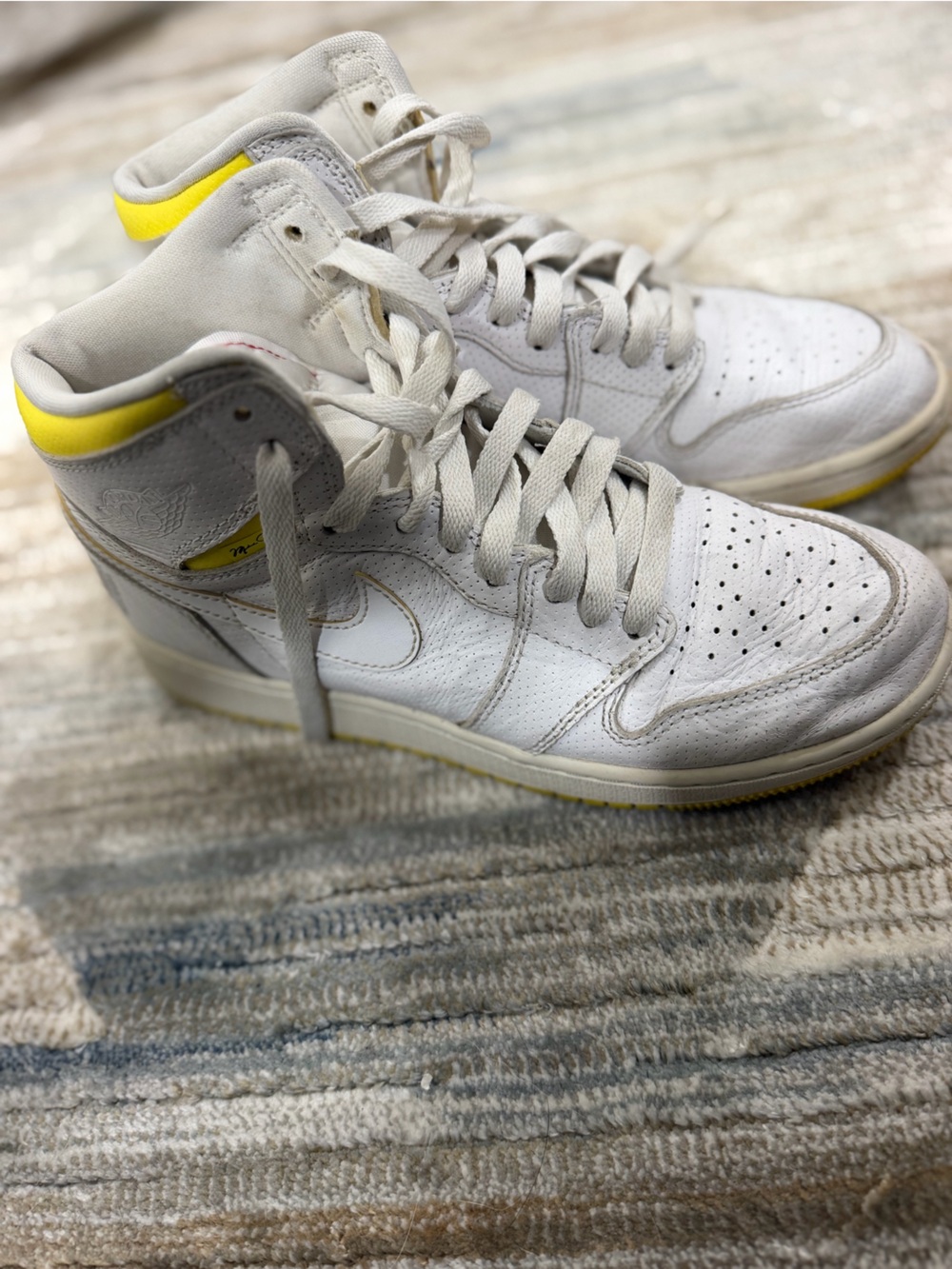 Jordan Kids White High-Top Sneakers with Yellow Accents